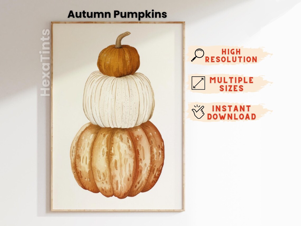 Stacked Pumpkins Watercolor Minimalist Fall Harvest Thanksgiving Wall Art Print - Image 4
