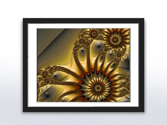 Fractal Image Gold And Orange With Grey Dramatic Detail Futuristic Instant