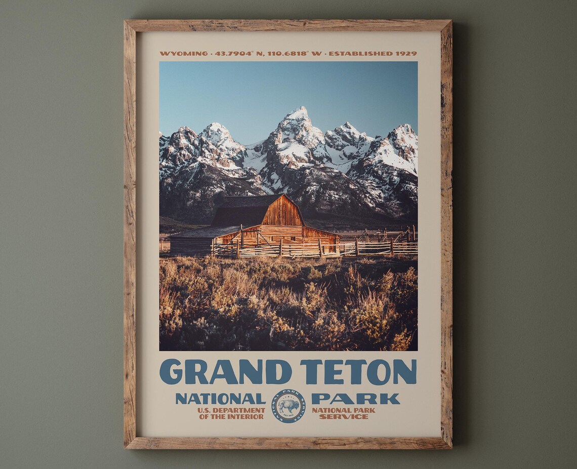 Grand Teton National Park Vintage Design Poster