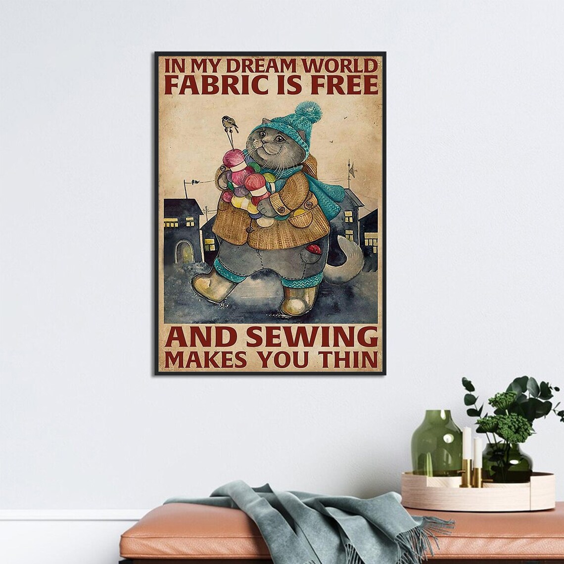 Cat Fabric Sewing Vintage Poster, Home Decor - Image 3