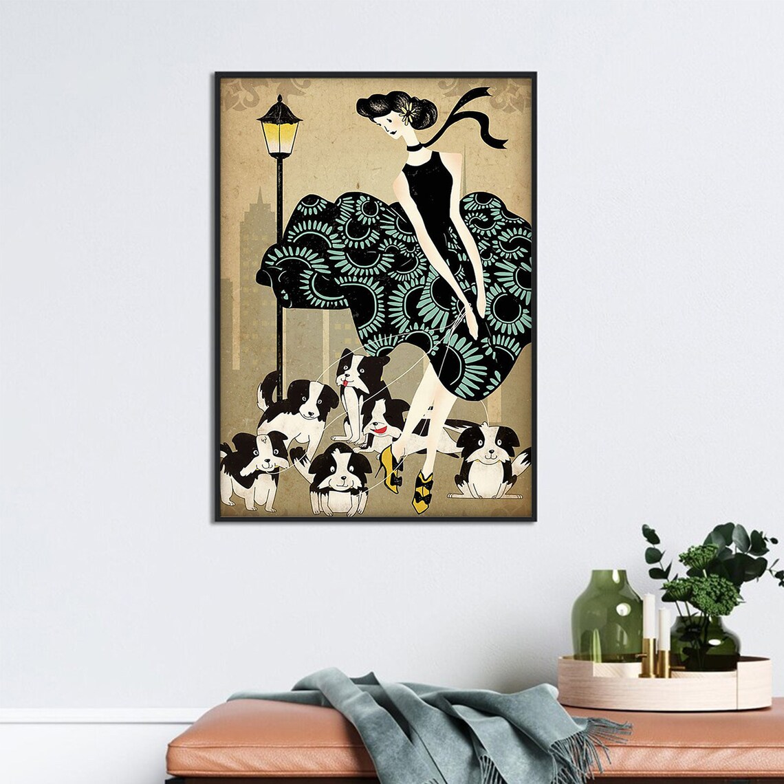 Cute Border Collie Dog Lady Art Girl And Little Collie Poster Gift For Dog Mom Gift For Dog Lover Dog Owner Gift Idea Housewarming Gift - Image 3