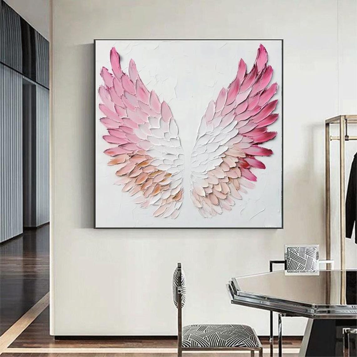 Blush Pink Angel Wings Minimalist Modern Artwork Canvas Poster - Image 6