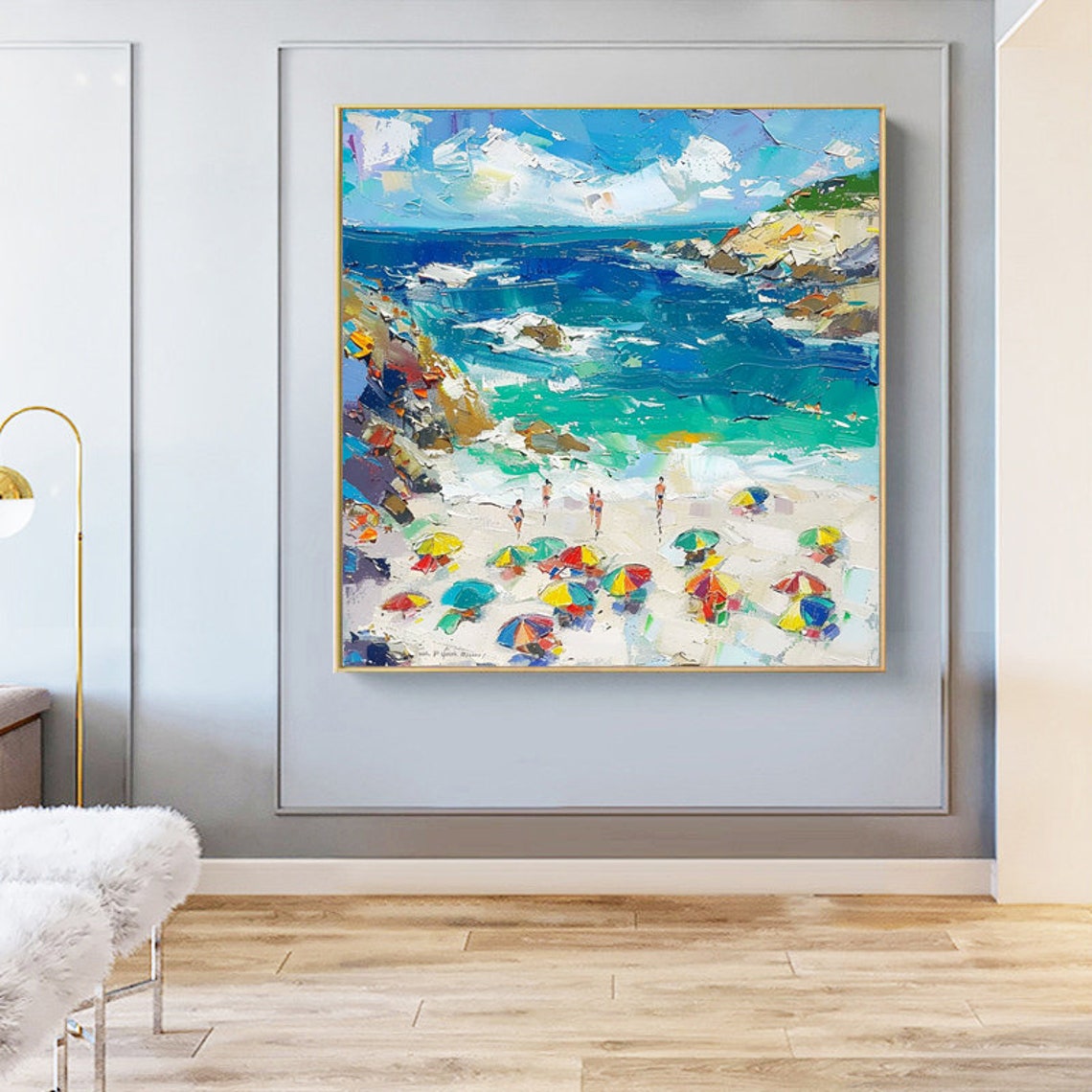 Bright Sunny Tropical Beach With Colorful Umbrellas Art Poster - Image 3