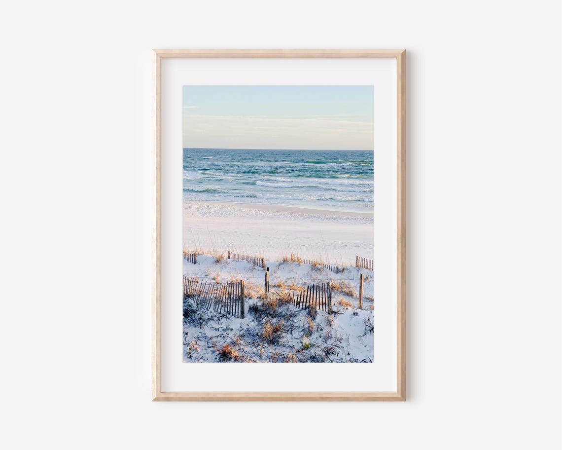 Seagrove Beach Dune Fence Golden Hour Soft Photography Print