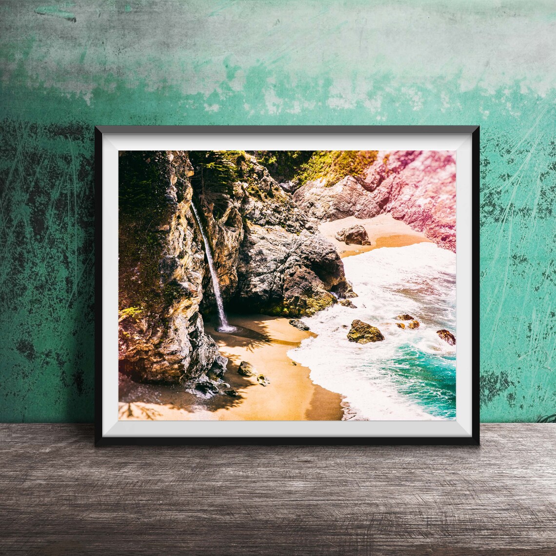 Big Sur Waterfall Falling to the Beach California Coast Poster