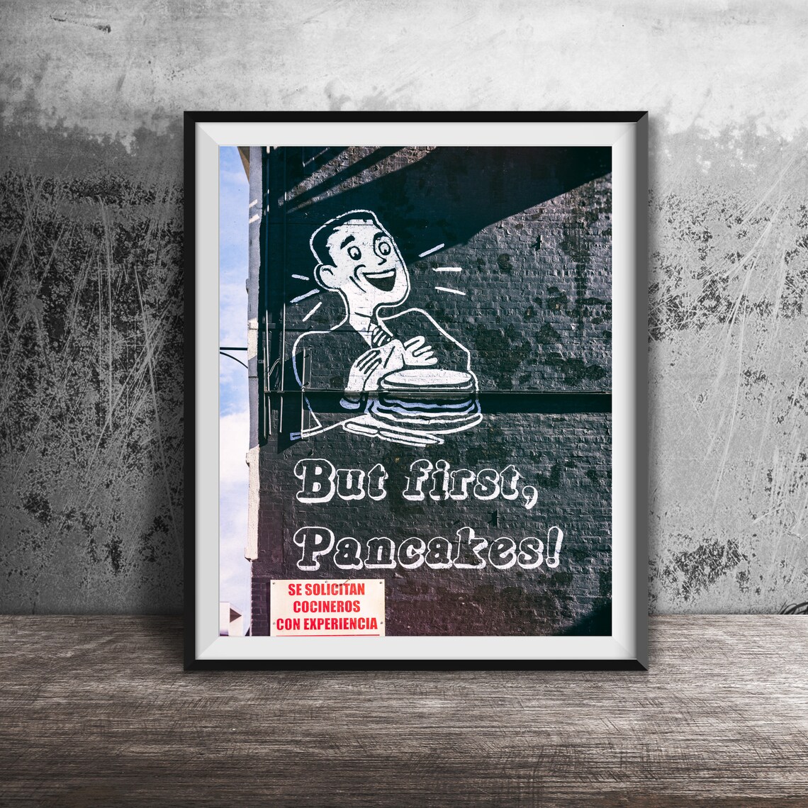 But First Pancakes Retro Breakfast Mural Quote Photography Poster