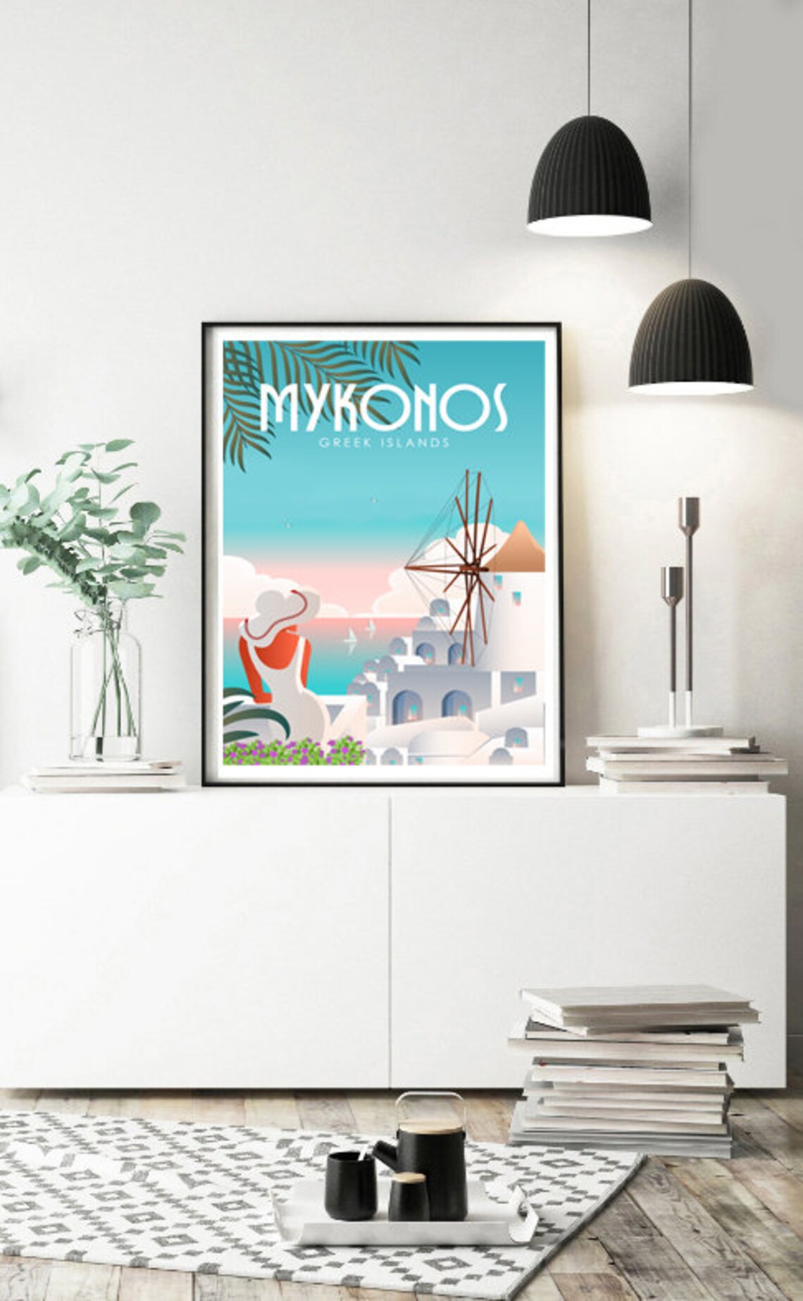 Mykonos Retro Travel Poster, Greek Wall Art - Image 2
