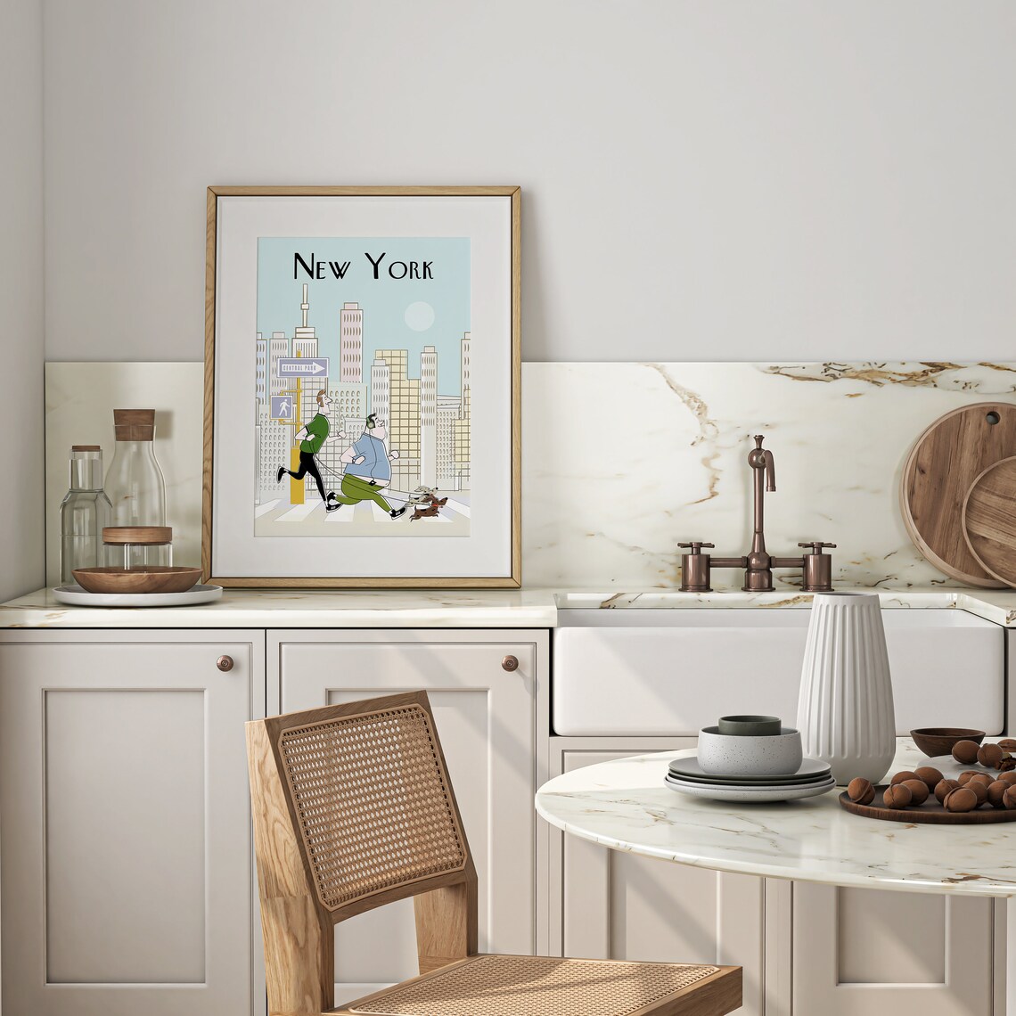 New York Central Park Dog Running Cartoon Funny Illustration Poster - Image 3
