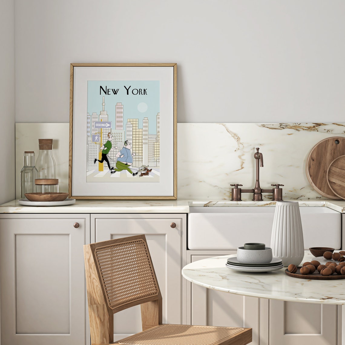 New York Poster Dog Poster Dog Walking Gift New York Illustration Cool Hip Poster Travel Poster Retro Travel Poster Retro New York - Image 3