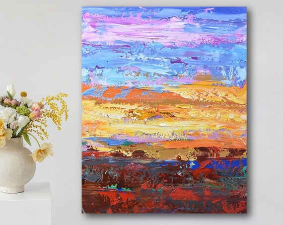 Abstract Sunset Ocean Purple Orange Sky Fiery Waves Art Poster