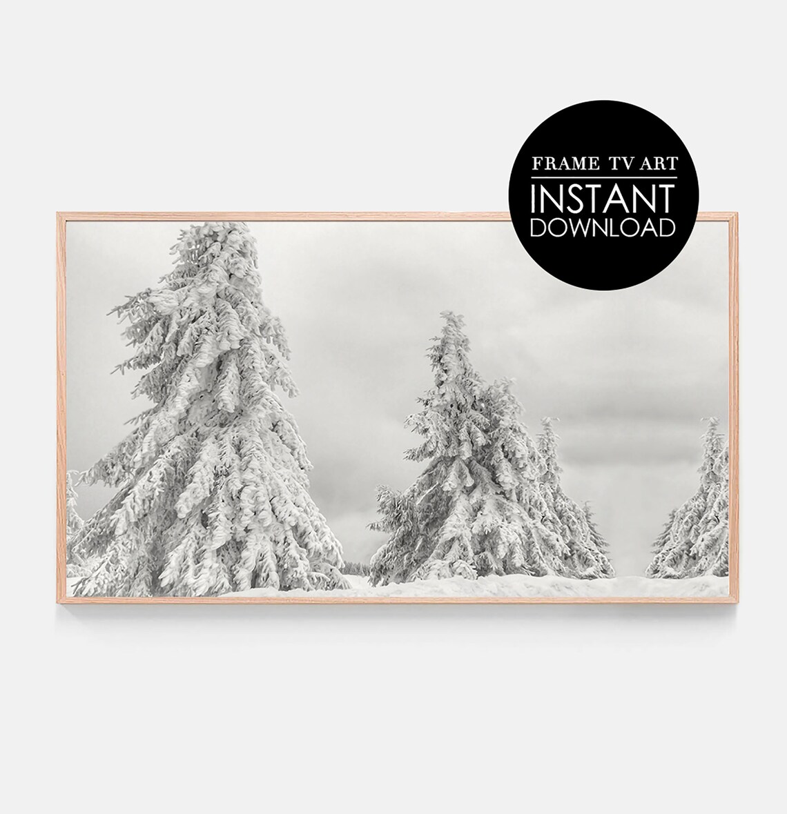 Snow Covered Pine Trees Black and White Winter Wonderland Minimalist Wall Decor Print