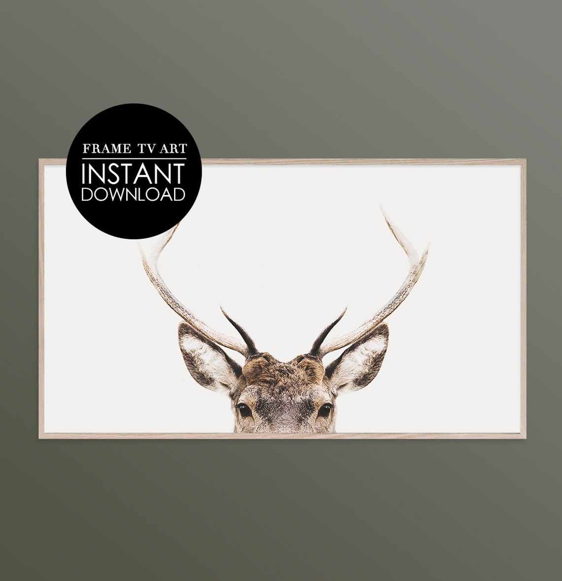 Peeking Stag Head Minimalist Deer Antlers White Photo Poster