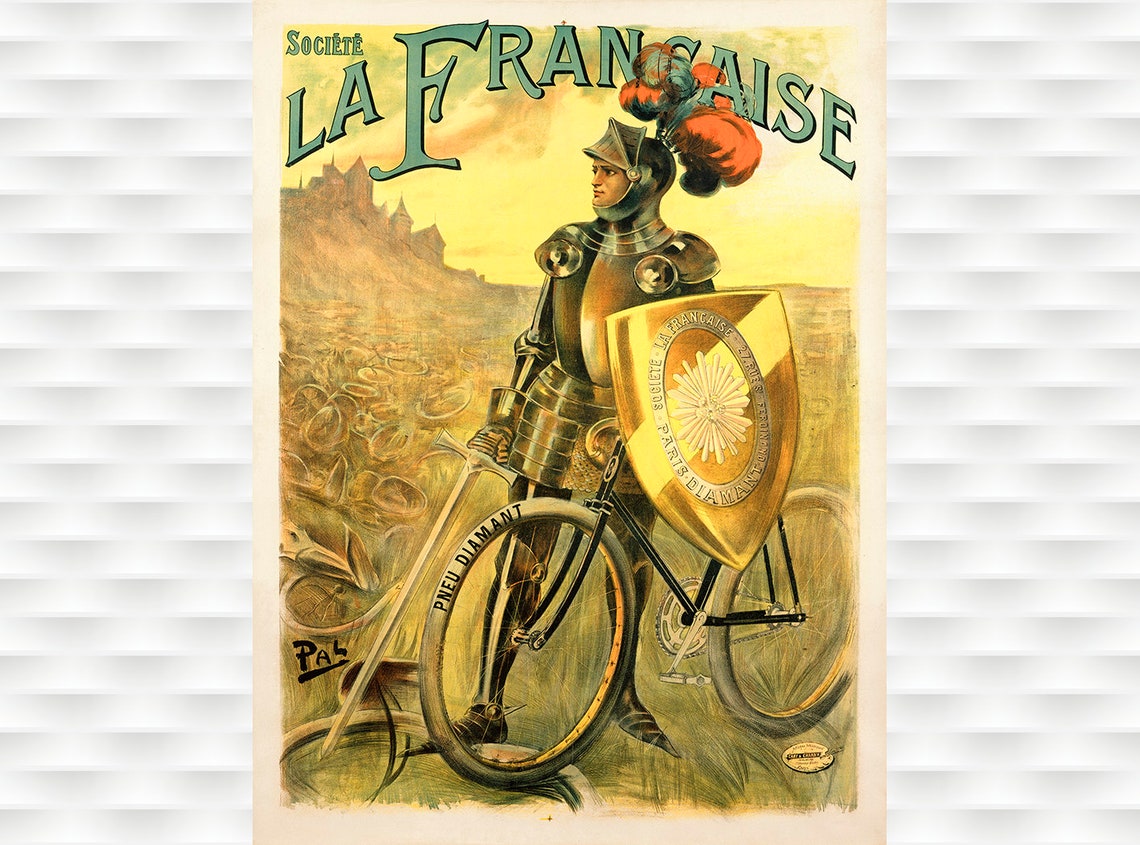 La Francaise Bicycle Knight Armor Vintage French Advertising Poster