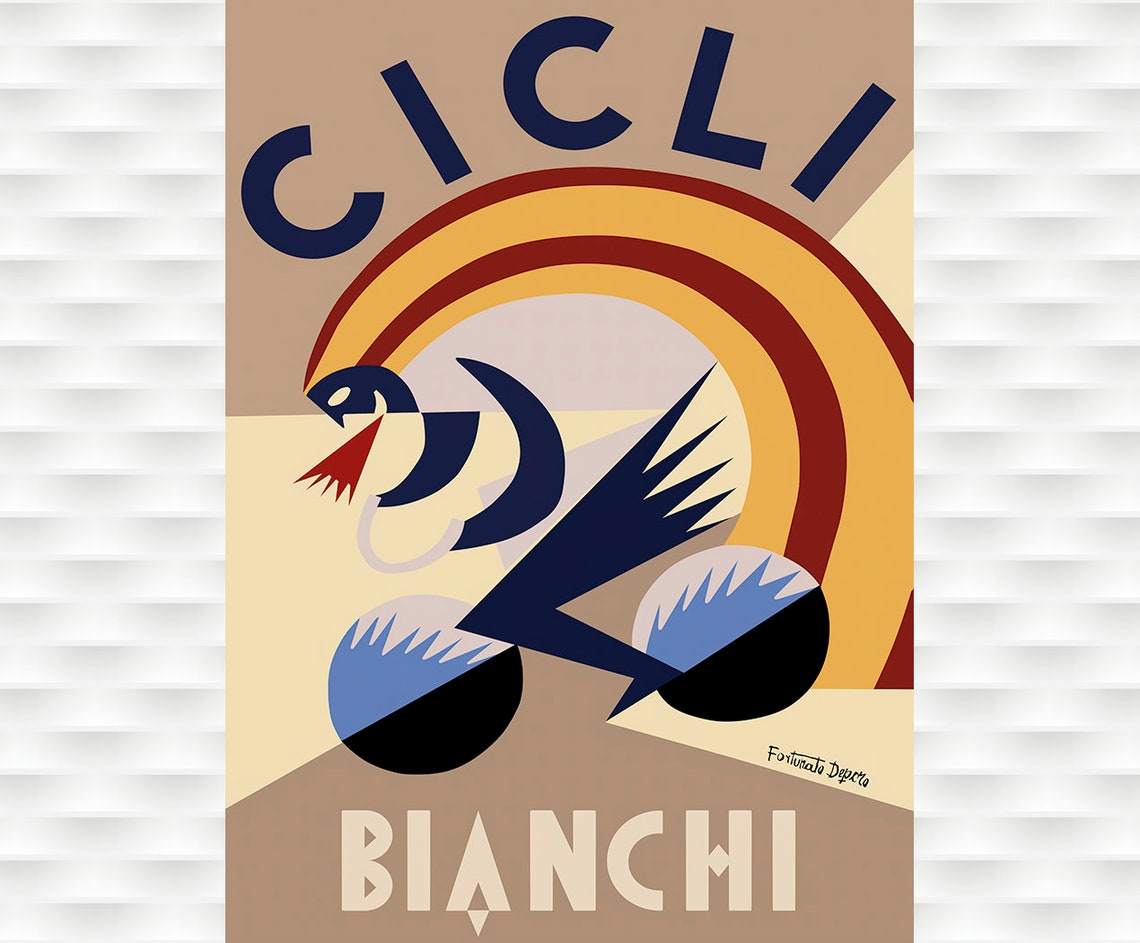 Cicli Bianchi Swallow Bicycle Fortunato Depero Art Deco Poster