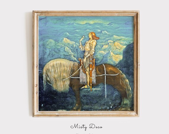 John Bauer Vintage Moonlit Knight Horseback Fairy Tale Art Print
