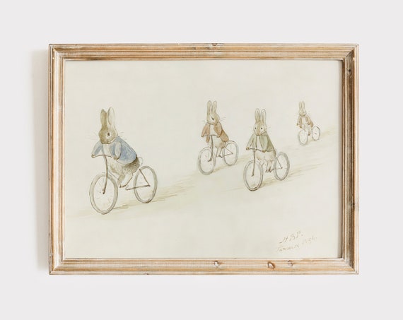 Beatrix Potter Biker Bunnies Vintage Illustration Art Print