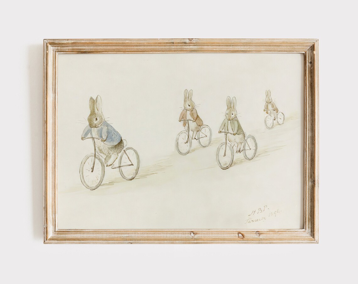 Beatrix Potter Biker Bunnies Vintage Illustration Art Print