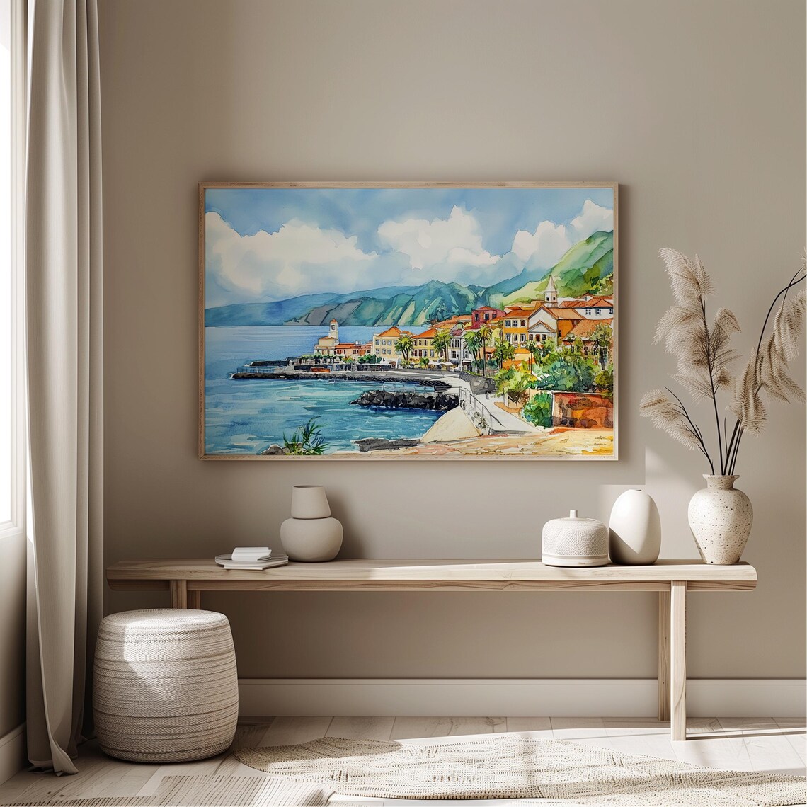 Canical Marina Madeira Watercolor Coastal Portugal City Poster