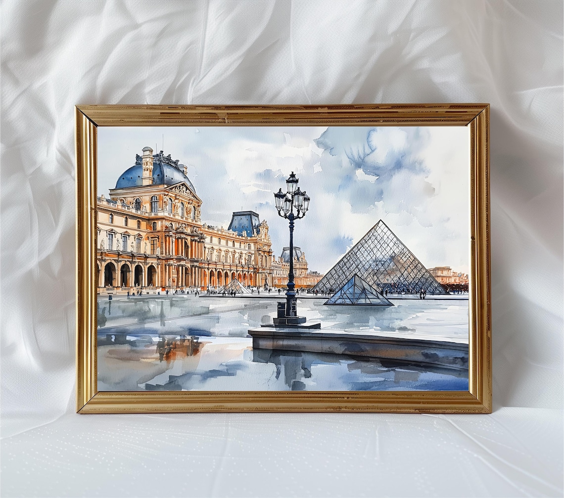 Louvre Museum Paris Romantic Watercolor Art Print