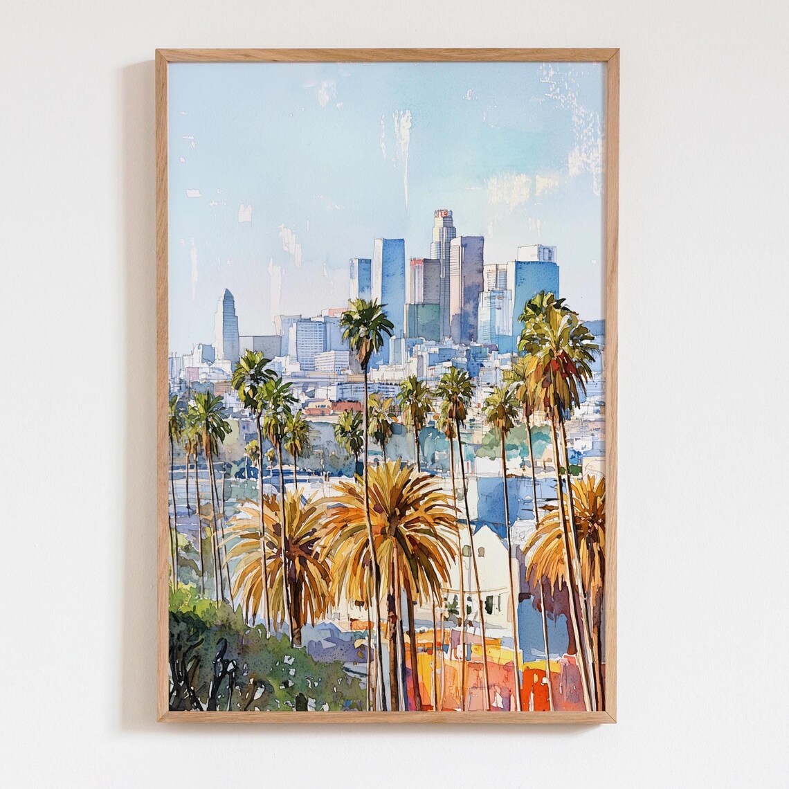 Los Angeles Skyline Watercolor Art Print, Downtown LA