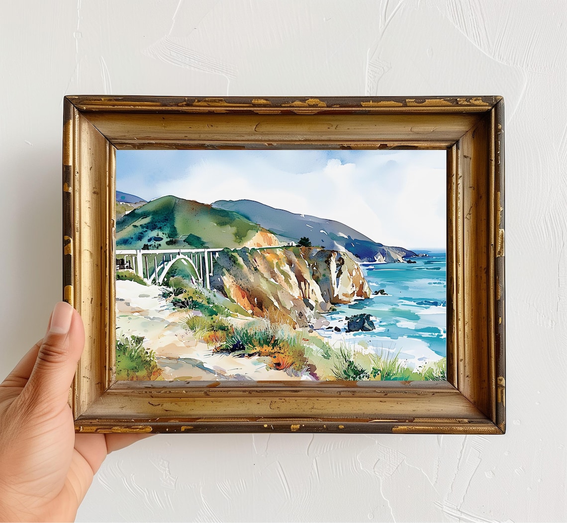 Big Sur Bixby Bridge Watercolor Travel Poster