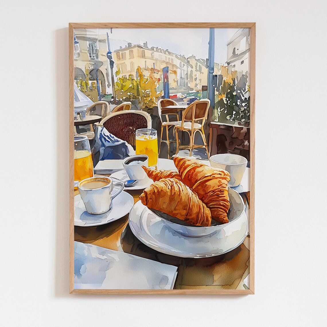Paris Cafe Watercolor Art Print, French Breakfast