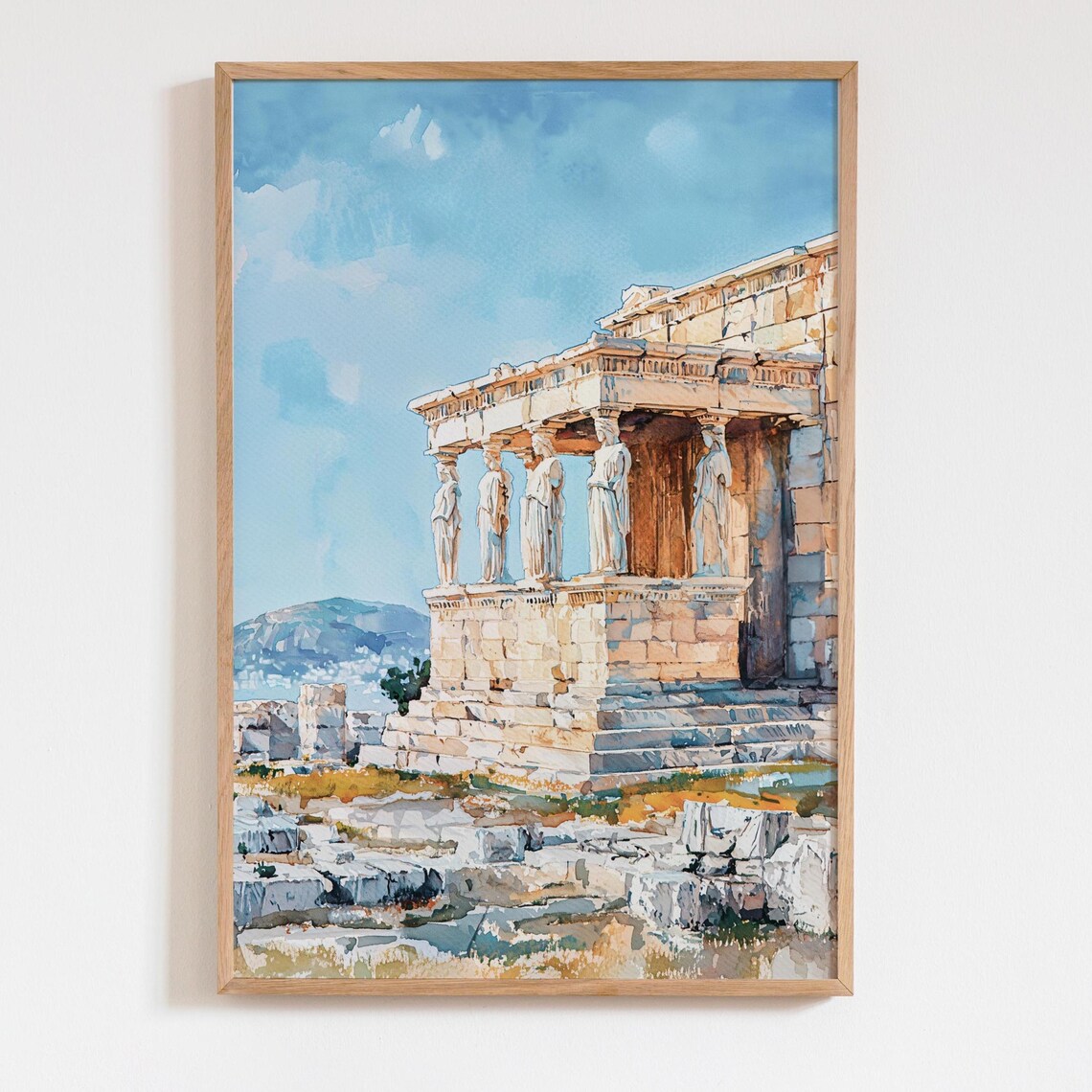 Acropolis Athens Watercolor Art Print, Greek Architecture