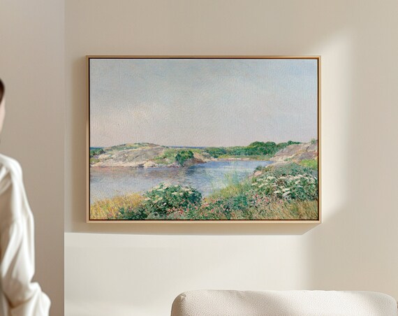 Vintage Pastel Coastal Cove Rocky Shoreline Impressionist Seascape Print