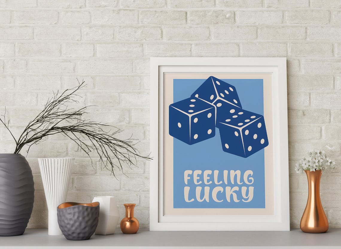 Feeling Lucky Blue Dice Trio Retro Casino Game Room Decor Poster - Image 2