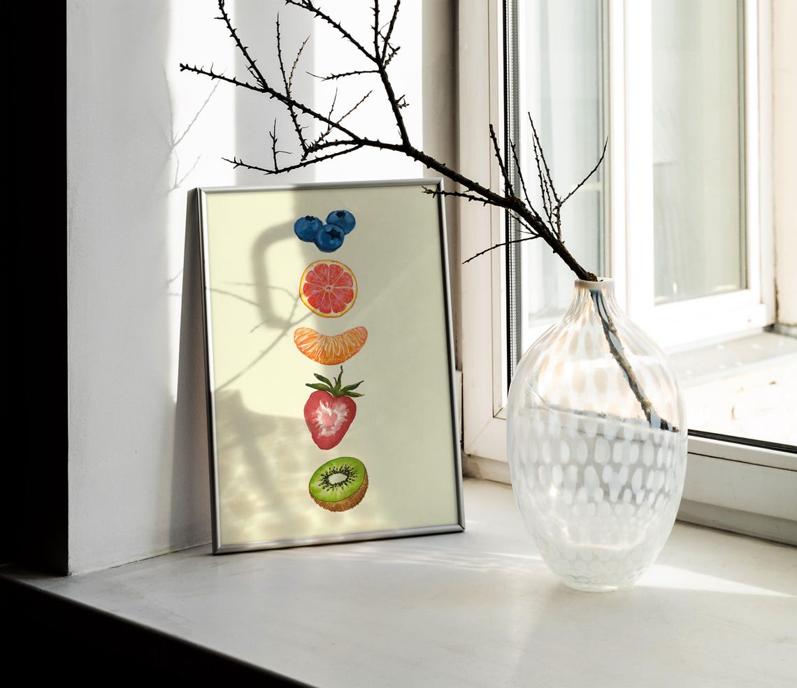 Watercolor Fruit Stack Blueberry Strawberry Kiwi Fresh Poster - Image 2
