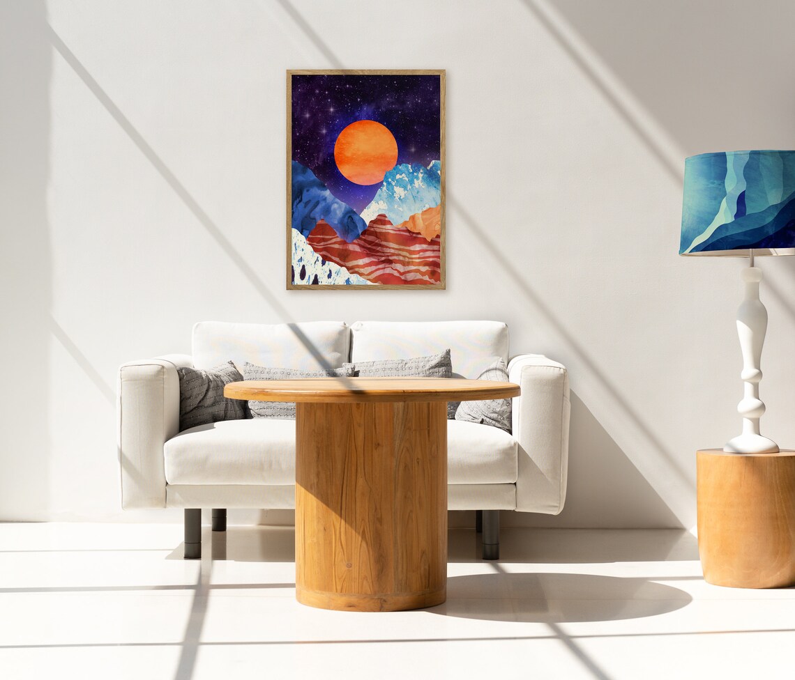 Orange Moon Mountain Art Print, Desert Landscape - Image 4