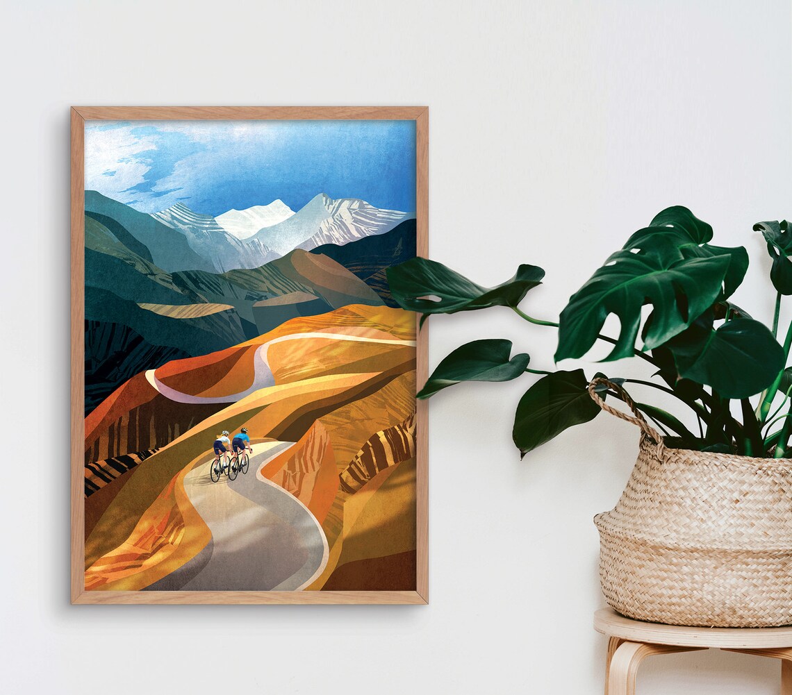 Couple Cycling In The Mountains Travel Poster - Image 2