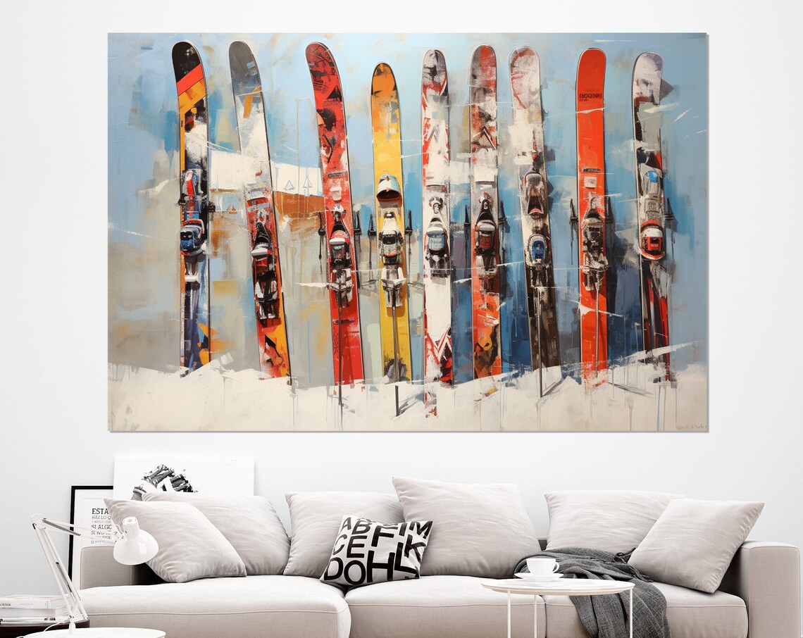 Abstract Ski Painting, Winter Resort Wall Art Print