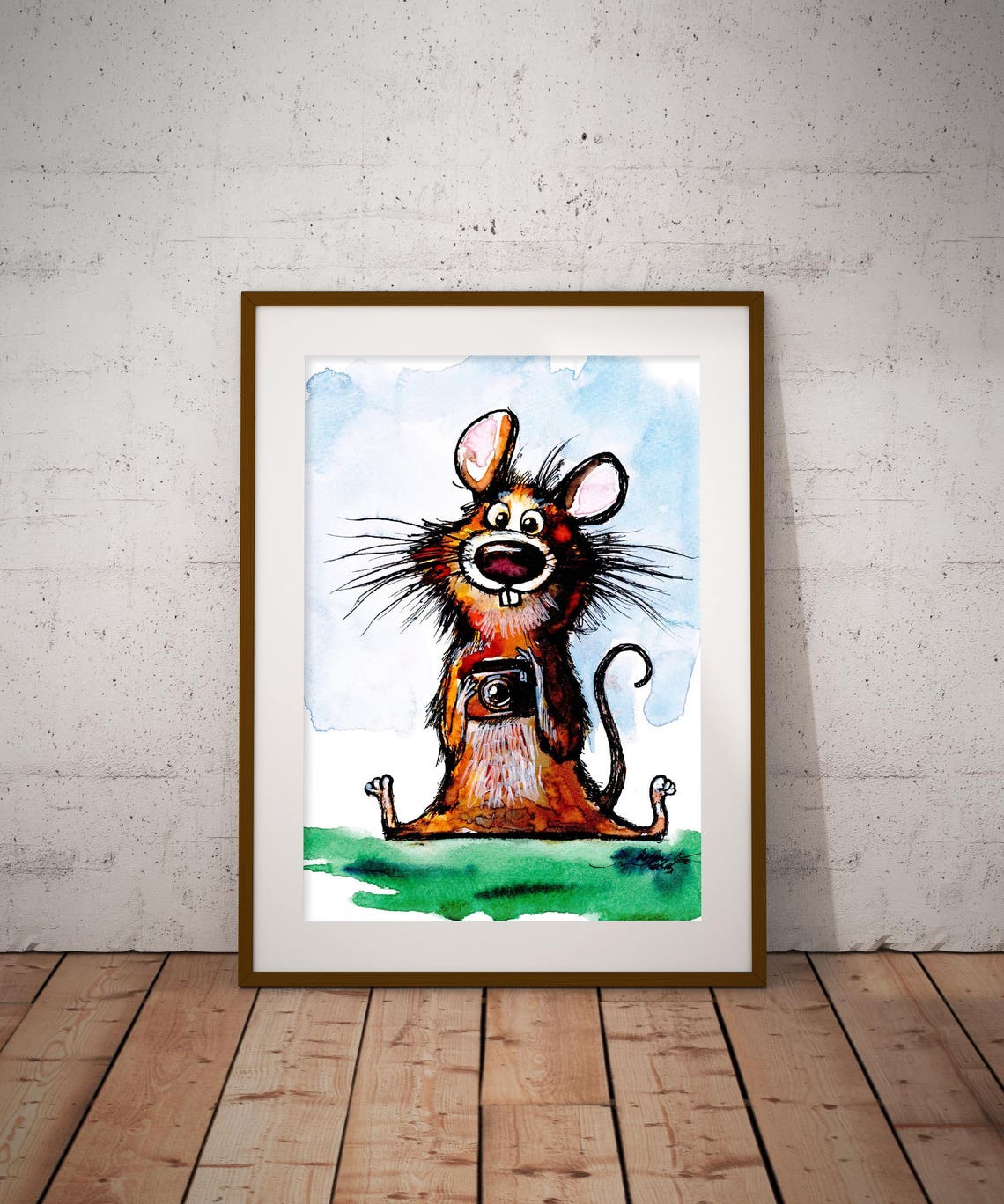 Funny Mouse With Camera Cute Photographer Cartoon Art Poster