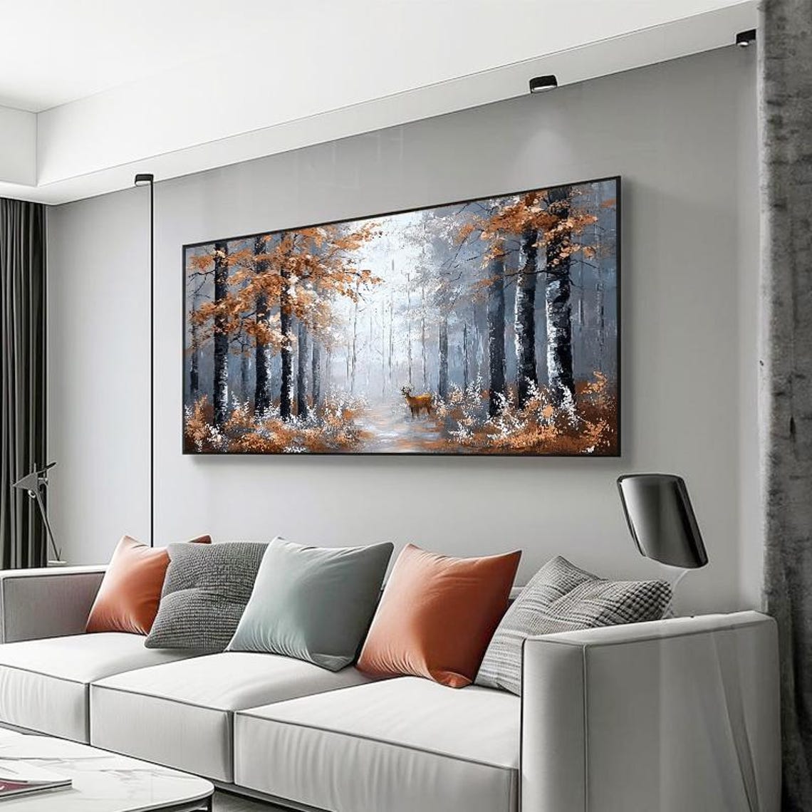 Rustic Autumn Birch Forest with Deer Misty Woodland Scene Poster - Image 4