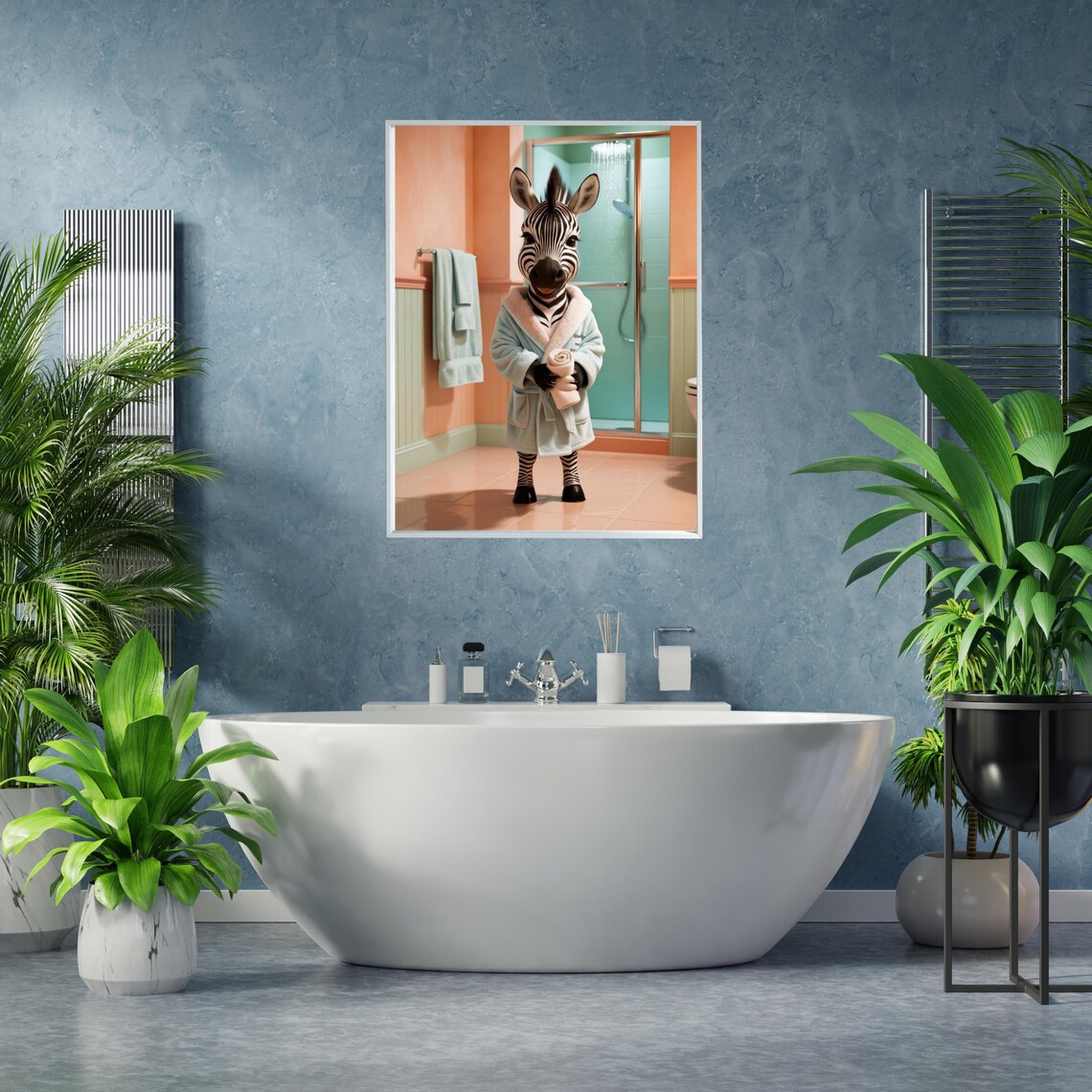 Funny Zebra Bathroom Wall Art, Cozy Zebra Bathrobe - Image 5