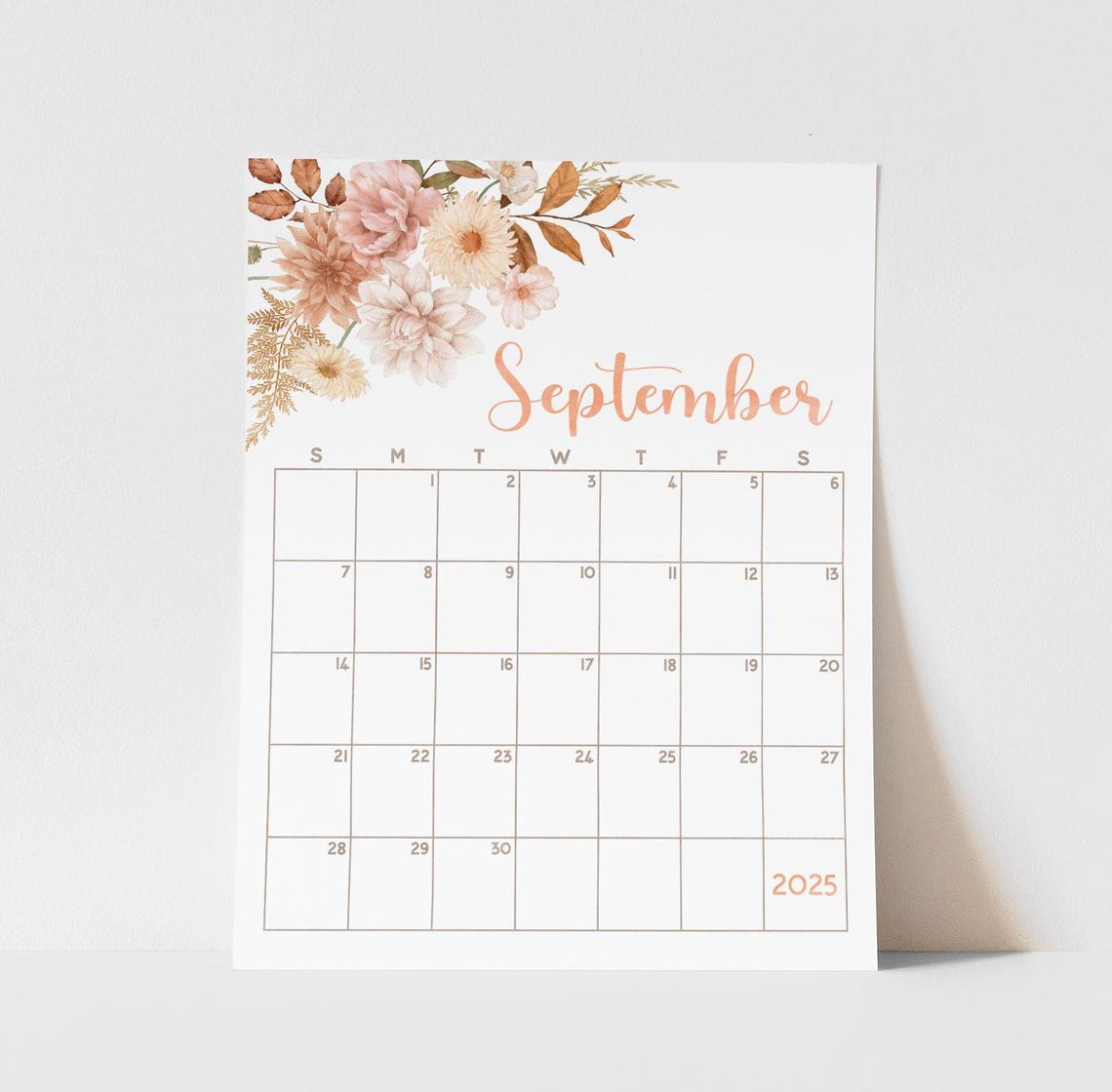 September 2025 Calendar Blush Dahlias Warm Fall Florals Planner - Image 2