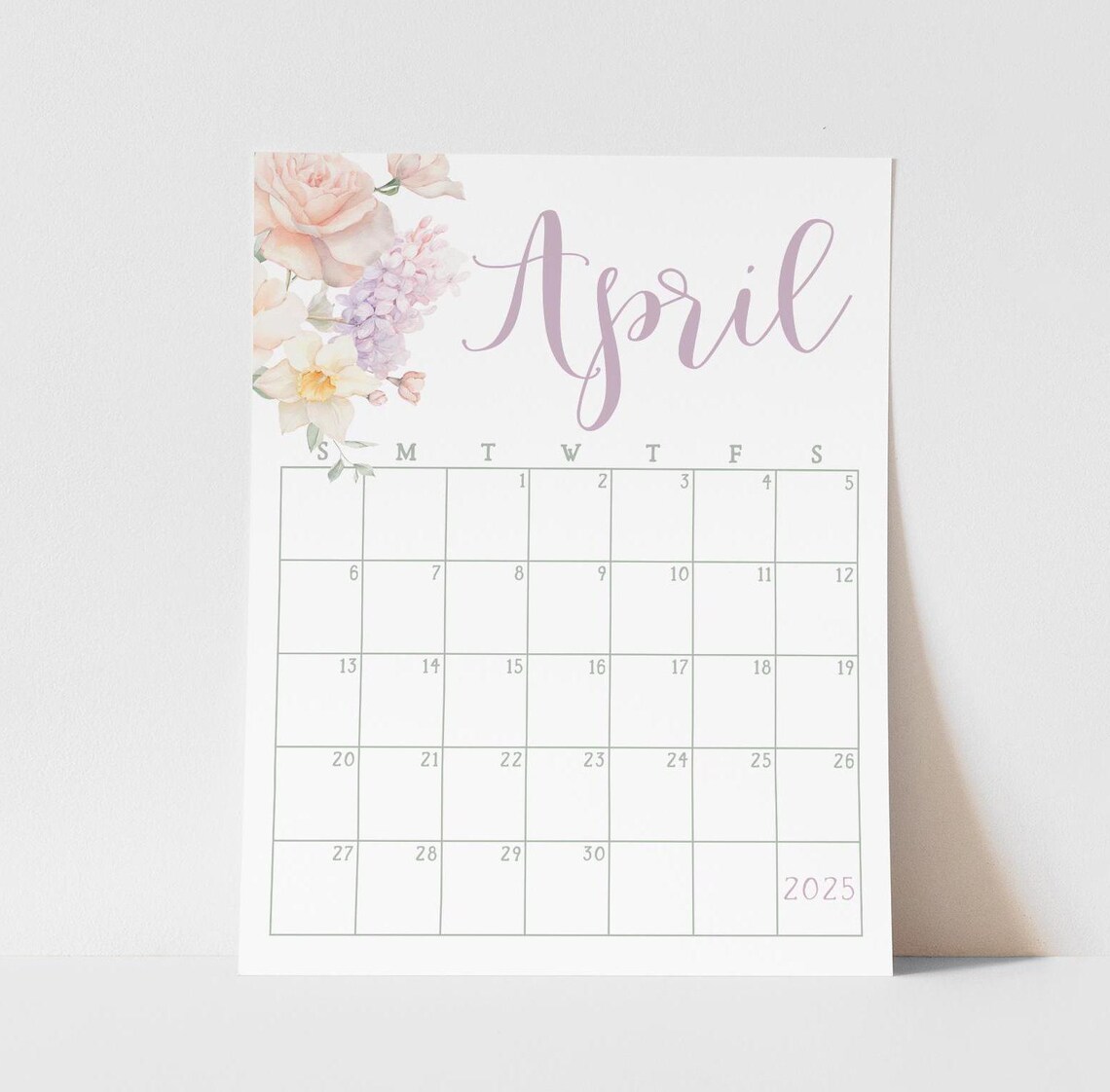 April 2025 Calendar Floral Watercolor Spring Monthly Planner Wall Print - Image 4