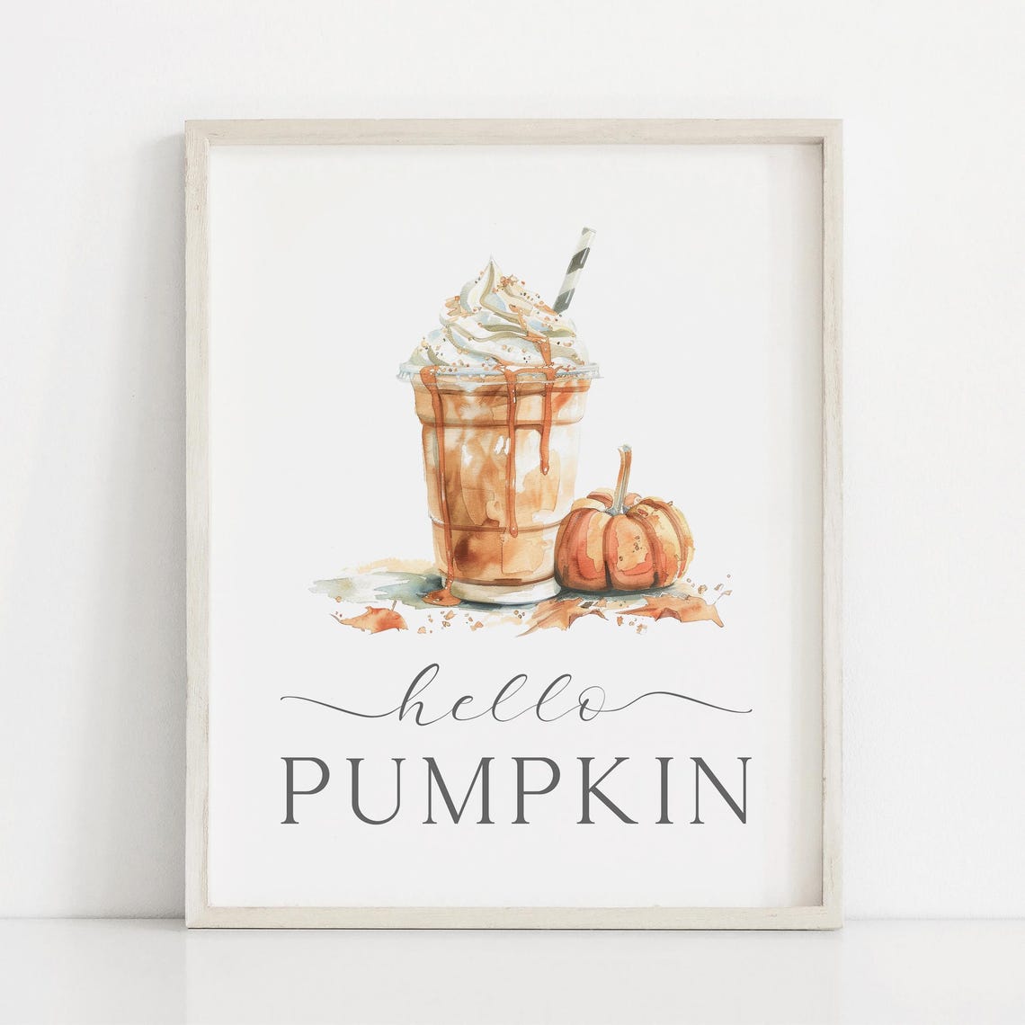 Hello Pumpkin Fall Coffee Frappe Watercolor Kitchen Sign Poster - Image 4