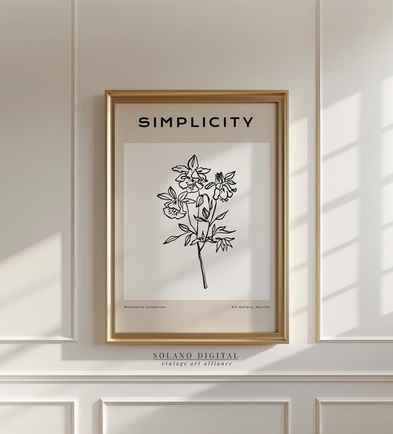 Minimalist Botanical Line Art Black And White Flower Illustration Modern Wall For Gallery Decor