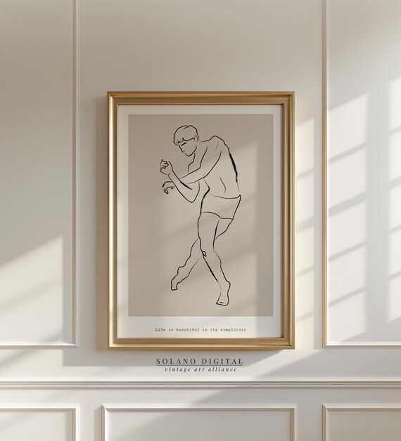 Male Dancer Line Art Minimalist Figurative Motion Drawing Poster