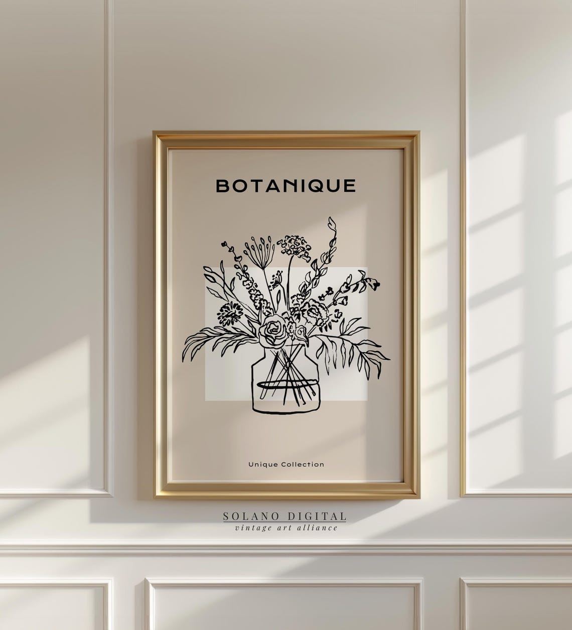 Botanical Flower Line Art Print Modern Vase Wall Minimalist Black Beige Floral Drawing For Home Decor