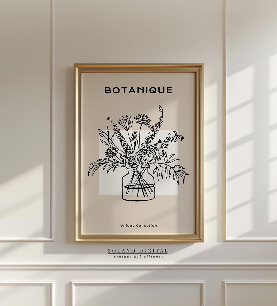 Botanique Floral Line Art Bouquet Black Beige Minimalist Poster