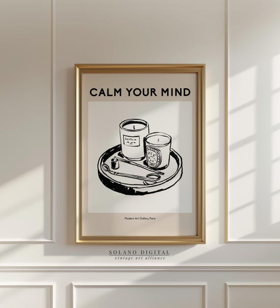 Calm Candle Wall Art Modern Minimalist Drawing Self Care Zen Spa Bathroom Decor Artwork