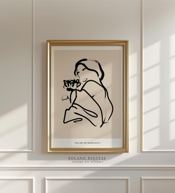 Woman With Flower Minimalist Line Art Feminine Sketch Poster