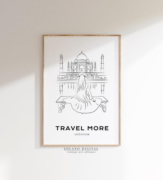 Taj Mahal Travel Wall Art Minimalist India Line Print Woman Wanderlust Poster More Collection