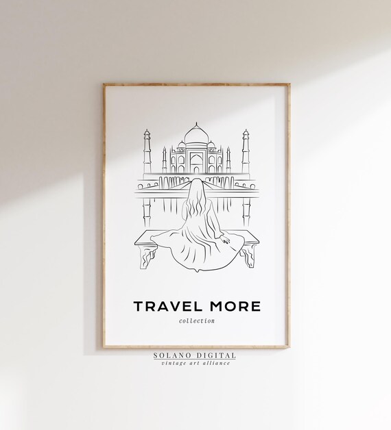 Travel More Collection Taj Mahal India Minimalist Line Poster