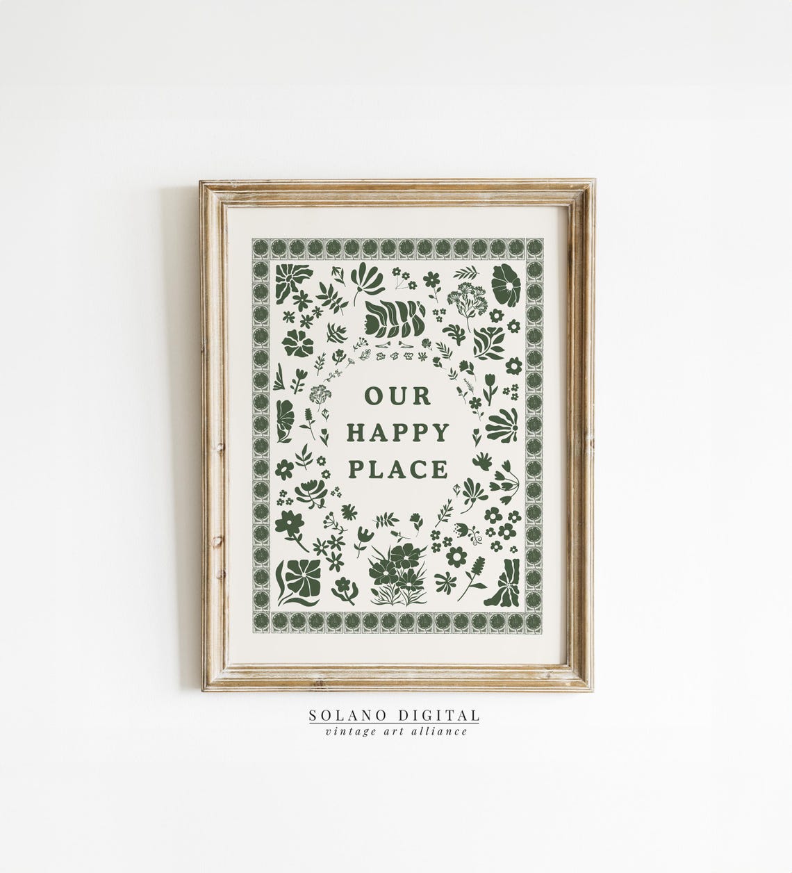 Our Happy Place Green Botanical Typography Cozy Home Quote Poster