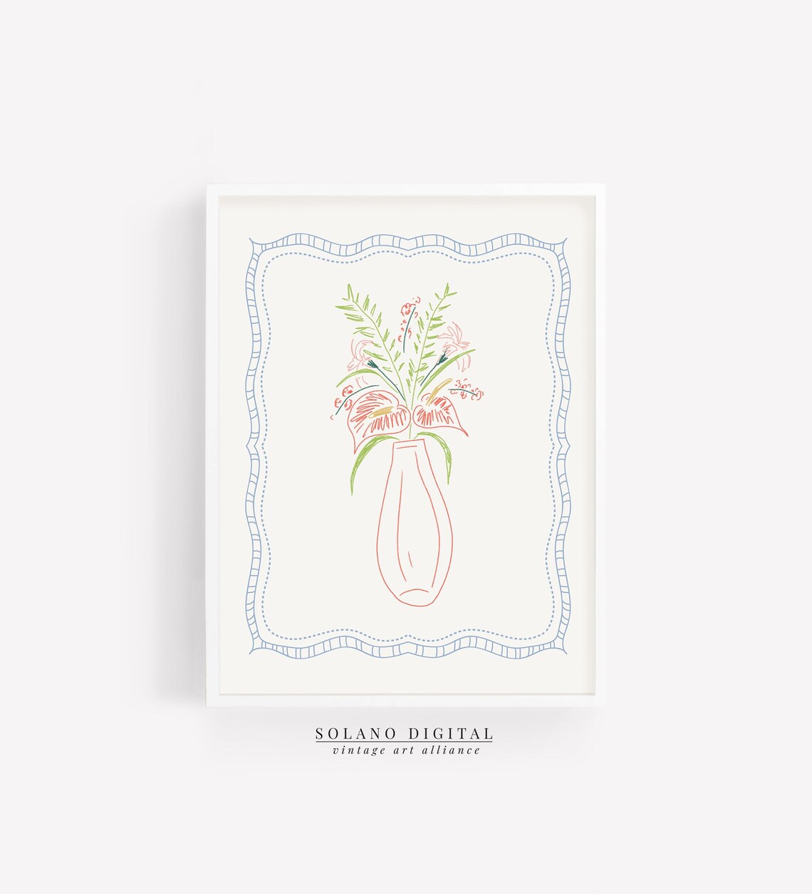 Doodle Flower Vase Farmhouse Floral Line Sketch Cottage Poster