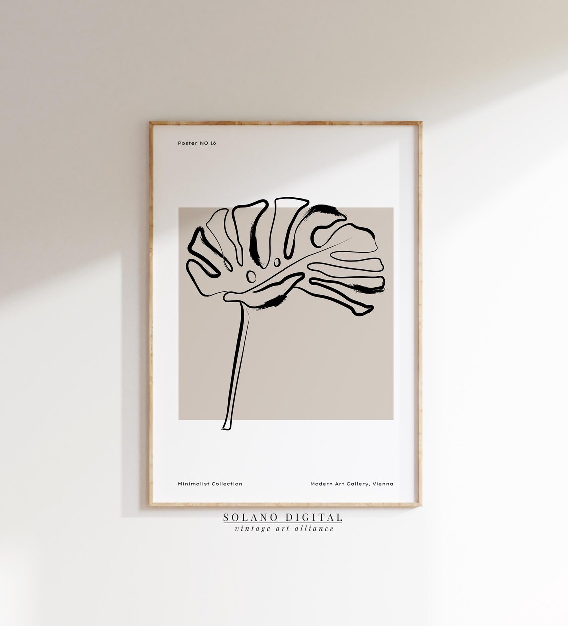Minimalist Monstera Leaf Line Art Print Botanical Wall Neutral Plant Decor Modern Black And Beige